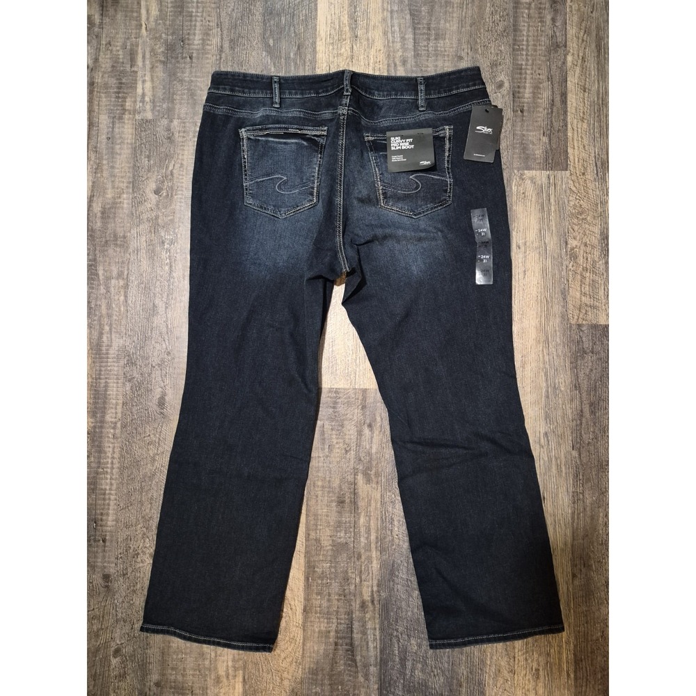 Silver SUKI Curvy Fit Mid Rise Slim Boot Indigo Wash Jeans Size 24W X L 31